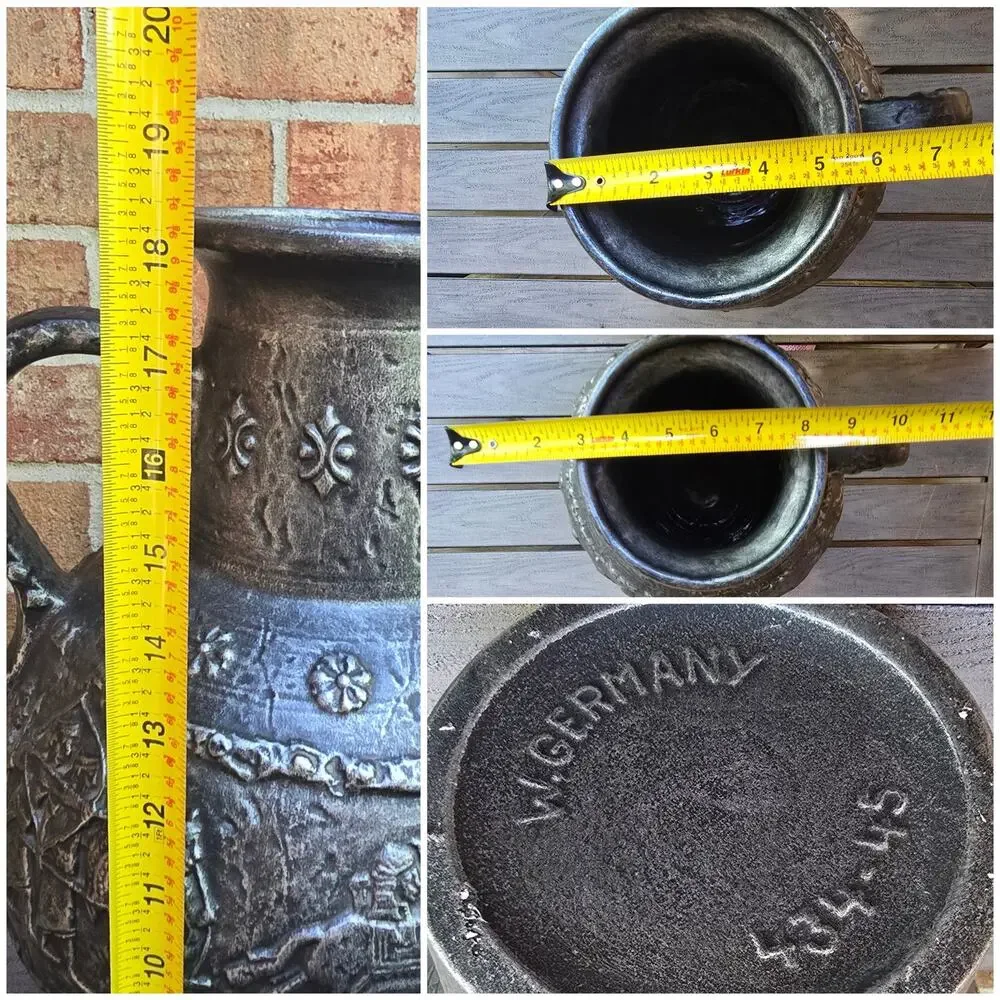 Large Floor Vase Handle W. Germany 434-45 Ceramic Vintage Gray Frieze Royal Hunt